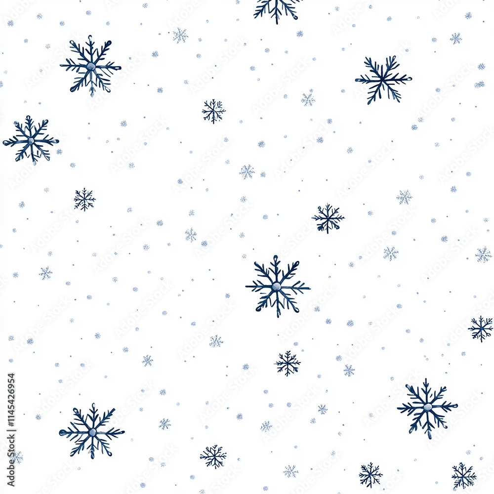 Falling snowflakes on white background made with generative AI Falling snowflakes on white background made with generative AI