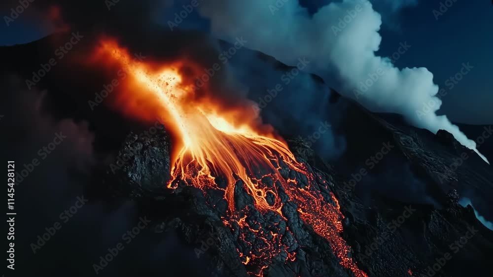 Lava Erupting from Volcano in a Dramatic Display of Nature's Power Lava Erupting from Volcano in a Dramatic Display of Nature's Power