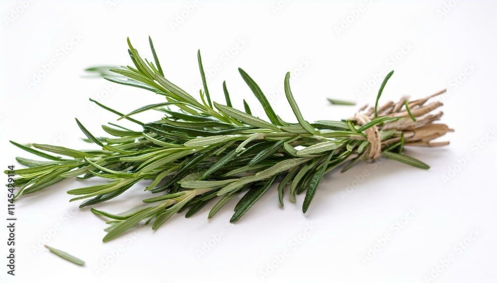 Fresh rosemary sprig, tied with twine, isolated on white background. Aromatic herb. Fresh rosemary sprig, tied with twine, isolated on white background. Aromatic herb.