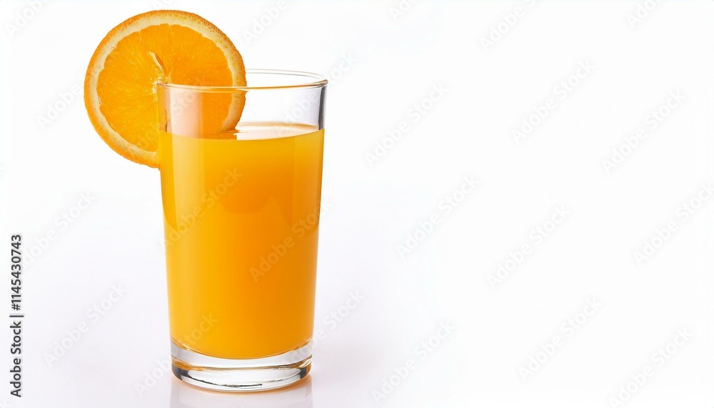 Refreshing glass of orange juice with a slice of orange on the rim. Perfect summer drink! Refreshing glass of orange juice with a slice of orange on the rim. Perfect summer drink!