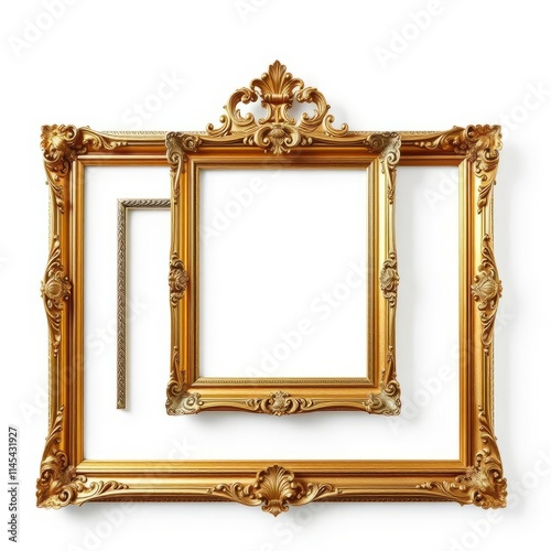 Set of isolated antique frames gold gilding silver on a white background frame isolated frame border design background isolated photo