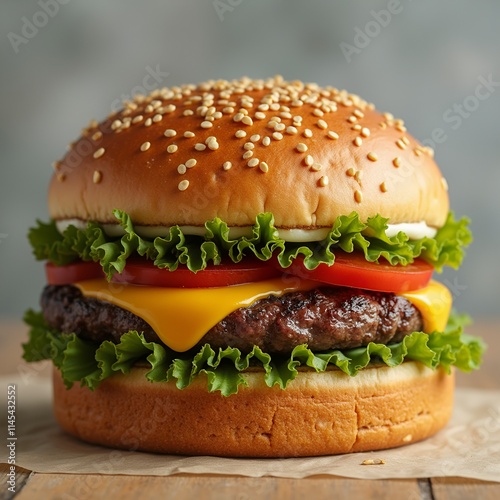 hamburger on a wooden table