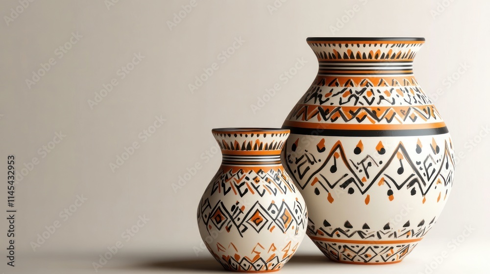 Elegant Pair of Hand-Painted Ceramic Vases with Intricate Tribal Designs Elegant Pair of Hand-Painted Ceramic Vases with Intricate Tribal Designs