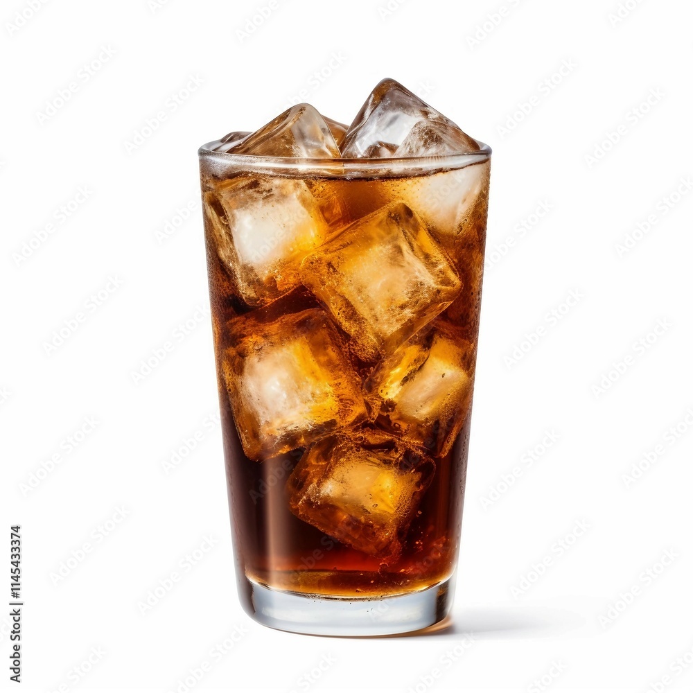 Soda with Ice, Isolated on white background, flat lay Soda with Ice, Isolated on white background, flat lay