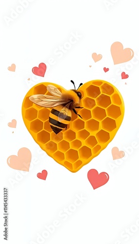 there is a bee sitting on a honeycomb in the shape of a heart. photo