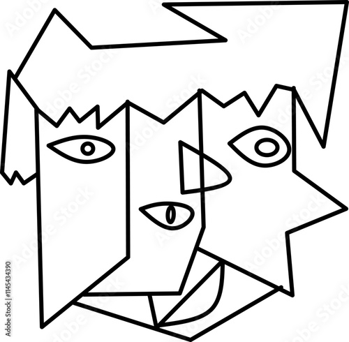 illustration of an envelope with a sign . abstract image portrait,  Abstract vector art reminiscent of Picasso's Cubism, portraying human facial portraits with bold black lines.