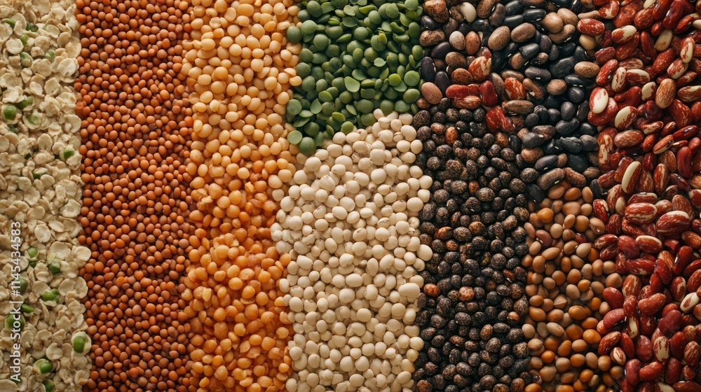 Colorful legume varieties in rows. Colorful legume varieties in rows.