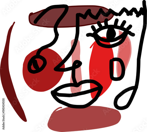 illustration of an background. Abstract vector art reminiscent of Picasso's Cubism, portraying human facial portraits with bold black lines.