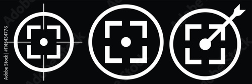 Target icons set. Gun target, focus, crosshair, reticle, viewfinder. Target destination flat and line style. Focus cursor bull eye mark collection. Vector illustration