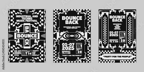 Streetwear poster bundle. Brutalism poster set, Futuristic poster flyer for print. Modern brochure for print. Retrofuturism graphic for promo event and music. Event poster vector set.
