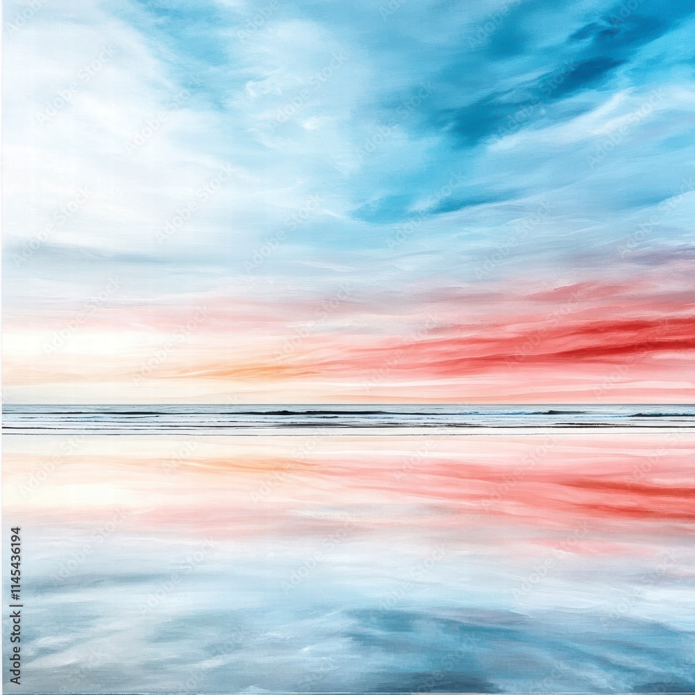Obraz premium Serene Seascape Pink and Blue Sunset Reflection
