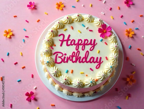 Birthday Cake AI Art - Happy Birthday Cake with Sprinkles - Top View