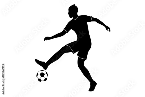 A soccer player kicking a ball flat vector art silhouette on white background 03