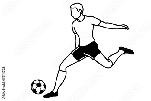 A soccer player kicking a ball flat vector art silhouette illustration on white background 04