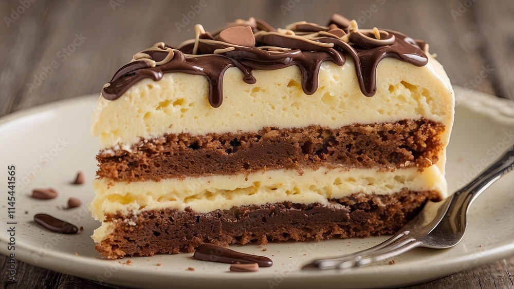 Topped with melting chocolate, tiramisu cake Topped with melting chocolate, tiramisu cake