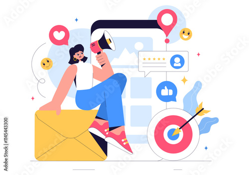 Positive Public Relations Vector Illustration featuring Successful Brand Advertising, Reputation Management, and Feedback in Digital Marketing