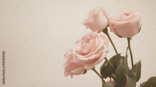 Wallpaper Mural A bouquet of pink roses against a light beige background, side view shot, Minimalist style Torontodigital.ca