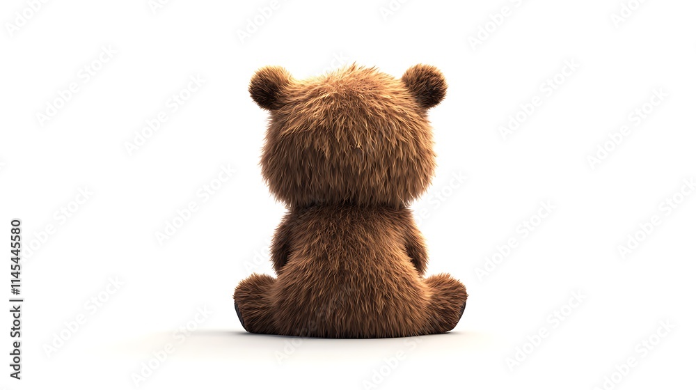 A stuffed brown bear is sitting on a white background A stuffed brown bear is sitting on a white background