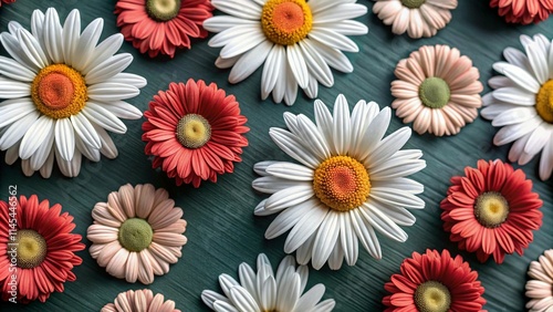 Cute white daisy chamomile flower icons on a green background, flat design