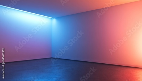 Corner room with blue and orange neon lights.