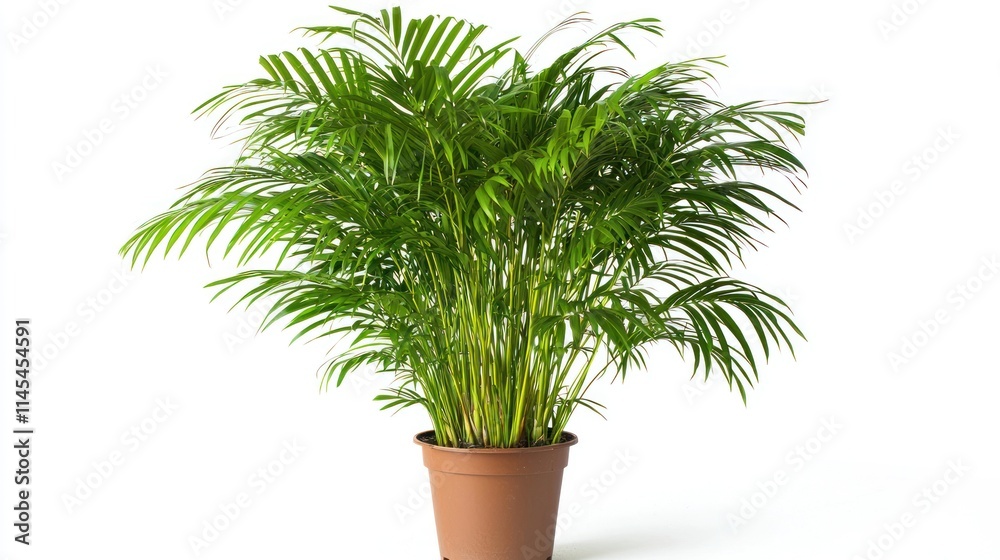 Fototapeta premium Lush Green Parlor Palm Plant in Brown Pot Indoor Plant Houseplant