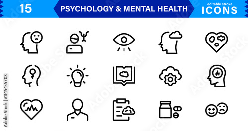 Mental Health & Psychology Icon Set, Professional Illustrations for Therapy, Wellness, and Emotional Awareness Projects.