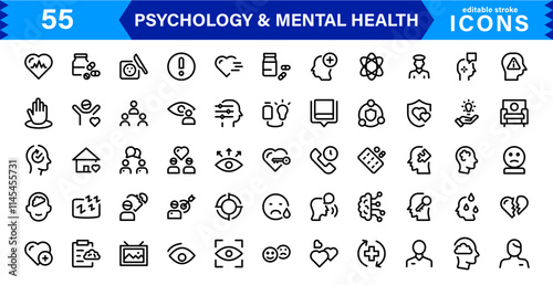 Mental Health & Psychology Icon Set, Professional Illustrations for Therapy, Wellness, and Emotional Awareness Projects.