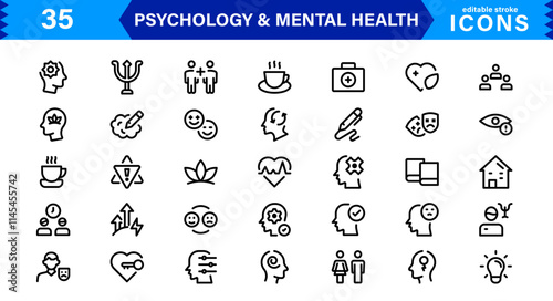 Mental Health & Psychology Icon Set, Professional Illustrations for Therapy, Wellness, and Emotional Awareness Projects.