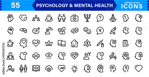 Mental Health & Psychology Icon Set, Professional Illustrations for Therapy, Wellness, and Emotional Awareness Projects.