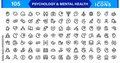 Mental Health & Psychology Icon Set, Professional Illustrations for Therapy, Wellness, and Emotional Awareness Projects.