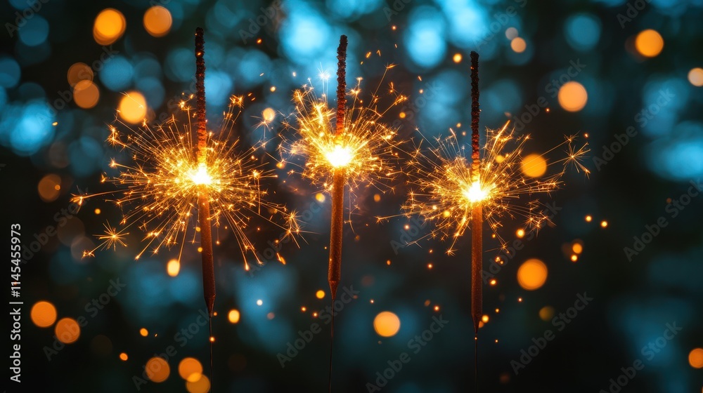 Fototapeta premium Sparklers glowing against a blurred background.