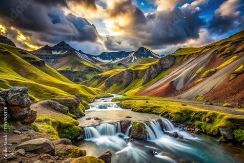 Iceland's Kerlingarfjoll: dramatic mountain landscape captured in a long exposure photograph. photo