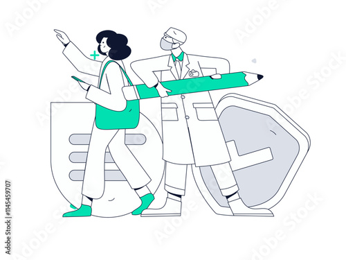 Doctor examines patient flat vector concept operation hand drawn illustration
