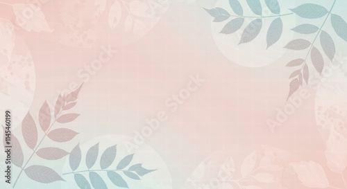 Pastel Dreams: Delicate foliage silhouettes dance on a dreamy, ethereal background of soft pink and blue, creating a serene and romantic atmosphere.