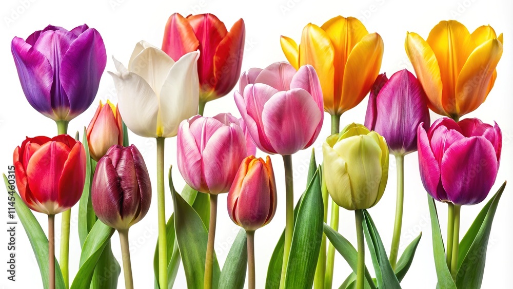 Vibrant Tulip Blossoms Isolated on White Background - AI Photorealistic Collection Vibrant Tulip Blossoms Isolated on White Background - AI Photorealistic Collection