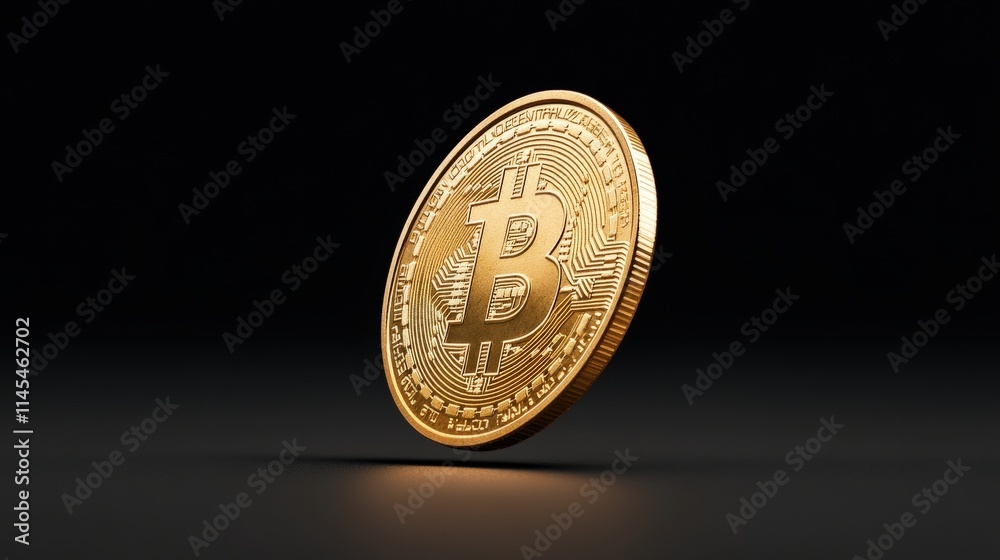 Shiny Bitcoin Coin Displaying Modern Cryptocurrency Symbol Against a Dark Background, Emphasizing the Digital Currency Concept and Investment Potential Shiny Bitcoin Coin Displaying Modern Cryptocurrency Symbol Against a Dark Background, Emphasizing the Digital Currency Concept and Investment Potential