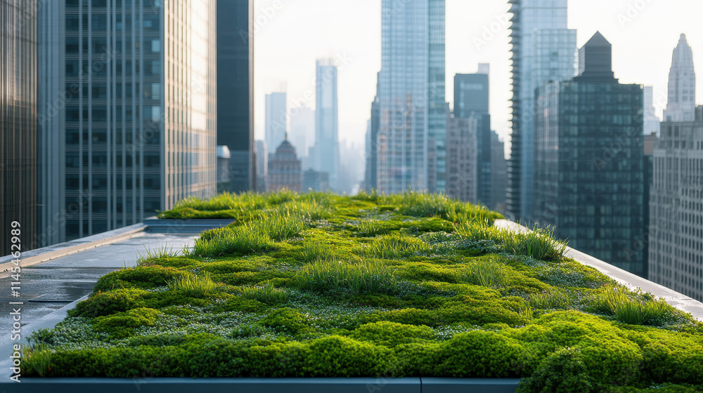 Fototapeta premium Urban Rooftop Garden A Green Oasis in the City Skyline