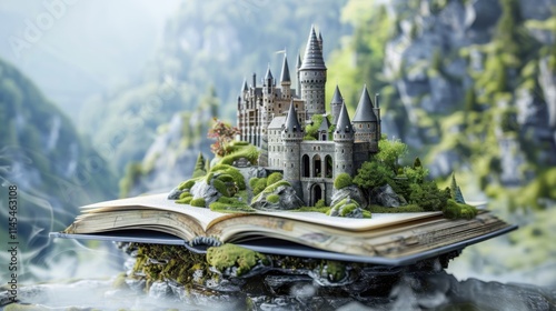 Magical castle emerges from the pages of a fairy tale in a mystical landscape