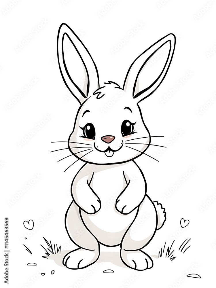 White Rabbit Stands Happily, Minimalist Hand Drawn Sketch Art. AI Generated White Rabbit Stands Happily, Minimalist Hand Drawn Sketch Art. AI Generated