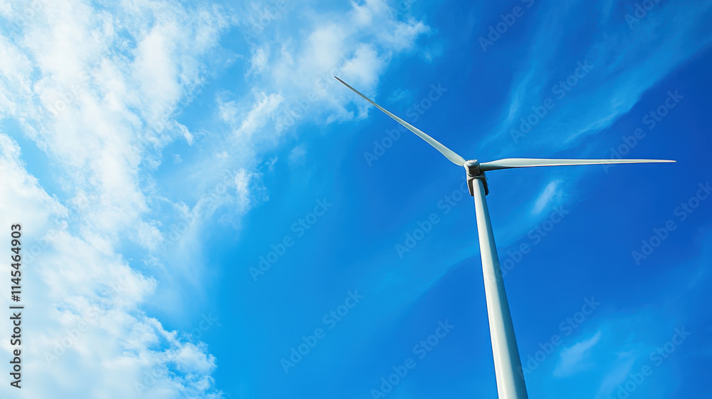 Wind Turbine Against a Bright Blue Sky with Fluffy White Clouds Wind Turbine Against a Bright Blue Sky with Fluffy White Clouds