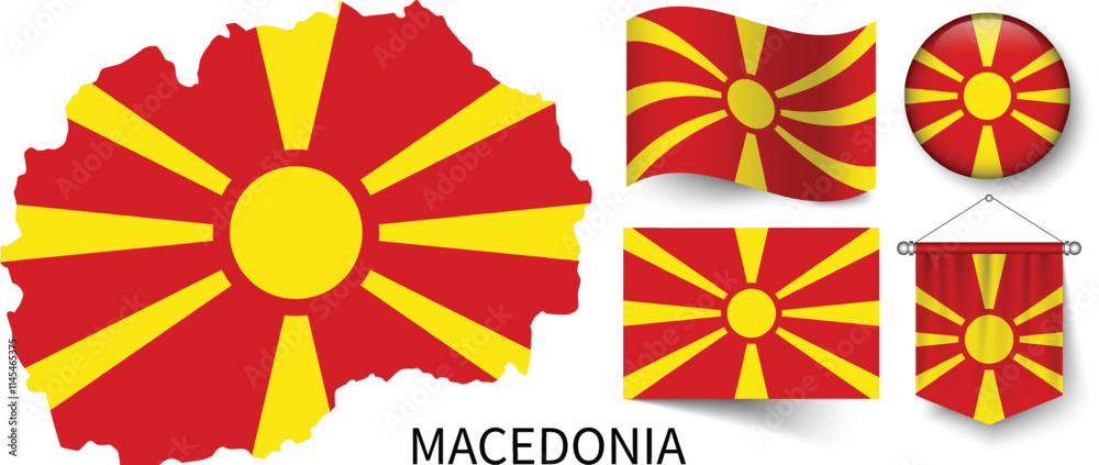 The various patterns of Macedonia national flags and the map of Macedonia's borders The various patterns of Macedonia national flags and the map of Macedonia's borders
