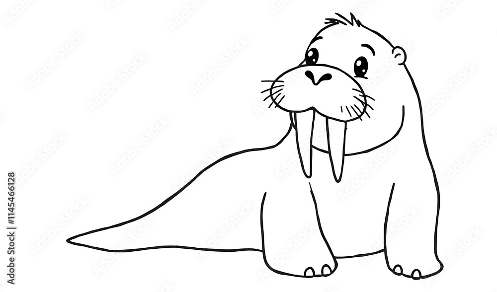 Obraz premium Detailed walrus illustration, hand-drawn sketch, simple style.. AI Generated