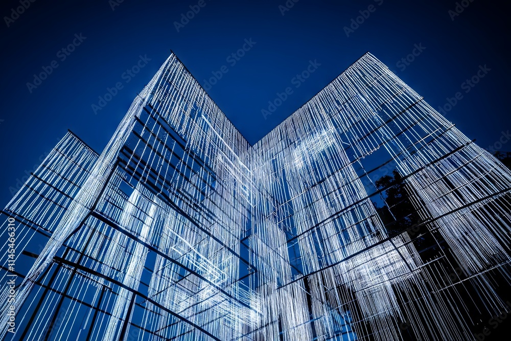 Fototapeta premium Night Illumination of a Geometric Structure with Light Strings