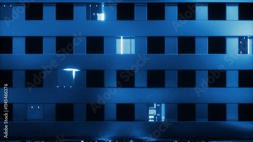 3D Technology shuttle city light, high tech virtual city shuttle animation. Travel through the high-rise buildings of the technology city, tech city center, future city overpasses and buildings.