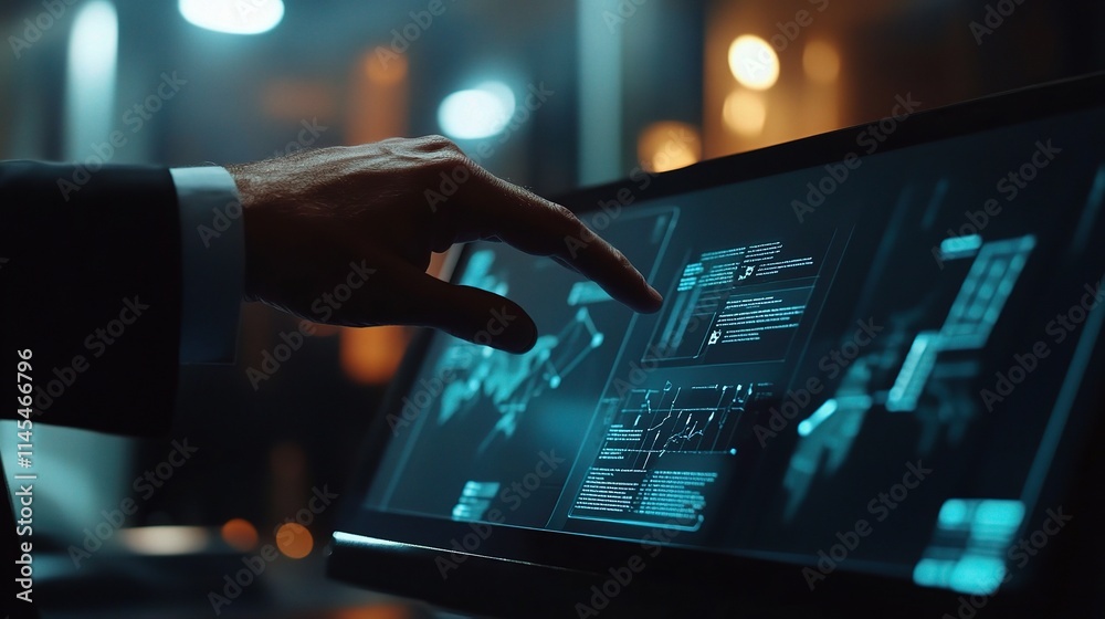 Businessman Interacting with Advanced Touchscreen Computer Interface