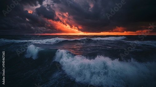 Fiery Sunset Over a Turbulent Sea 