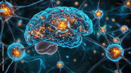 Digital illustration of a glowing brain connected by neurons.