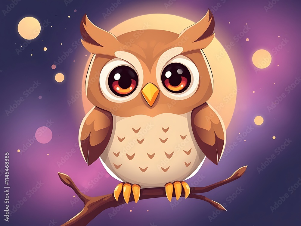 Fototapeta premium Stylized owl sitting calmly on branch, digital art, fantasy inspired.. AI Generated