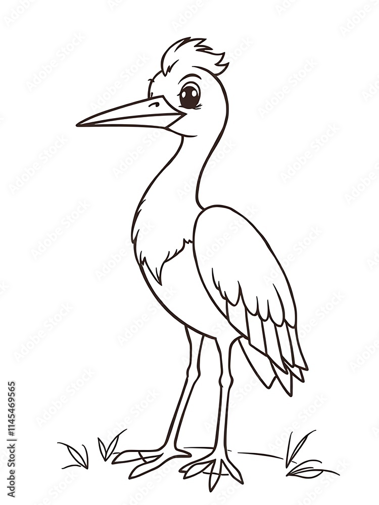 Obraz premium Standing stork hand-drawn sketch minimalist bird art in white space. AI Generated