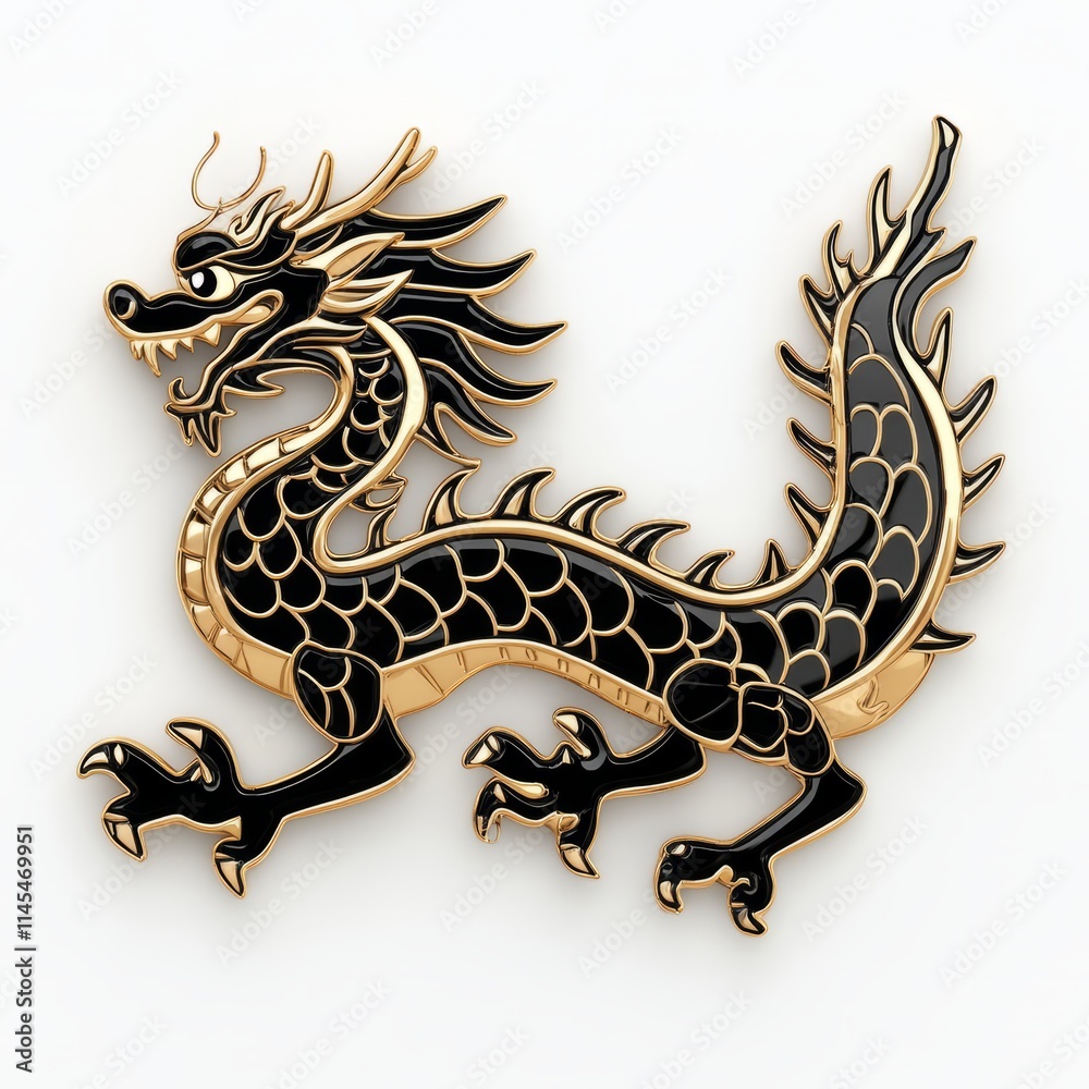 Fototapeta premium Elegant Black And Gold Chinese Dragon Design